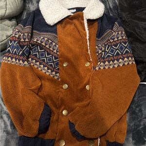 Vintage Style Corduroy Jacket with Tribal Pattern